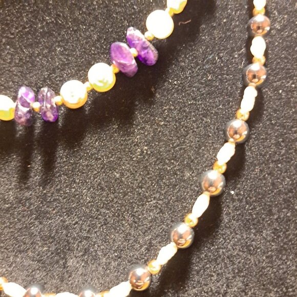 Amethyst, hematite, and pearl Necklace set 16" and 20" - Picture 4 of 4